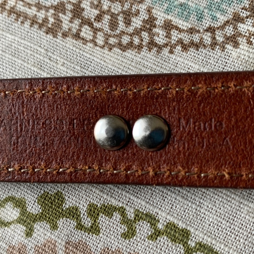 Brown Leather Western-Style Belt with Decorative Silver Hardware - Picture 6 of 15